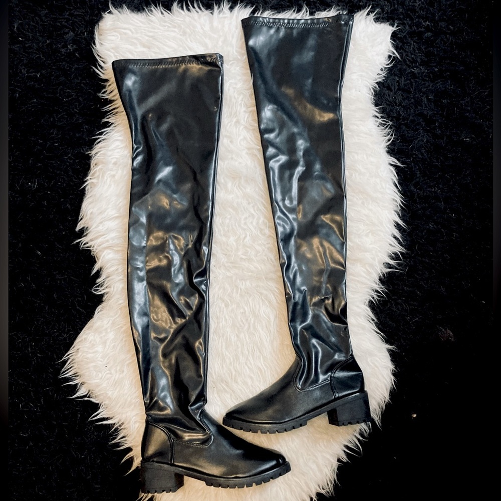 Thigh High Faux Leather Boots
